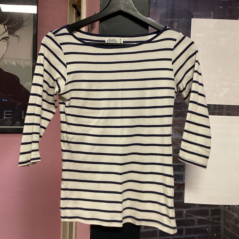 Zara Navy and White Striped Long Sleeve Top